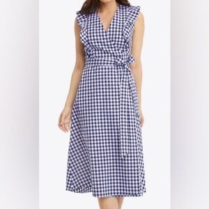 Draper James Gingham Miranda Wrap Dress, Navy, Size 14